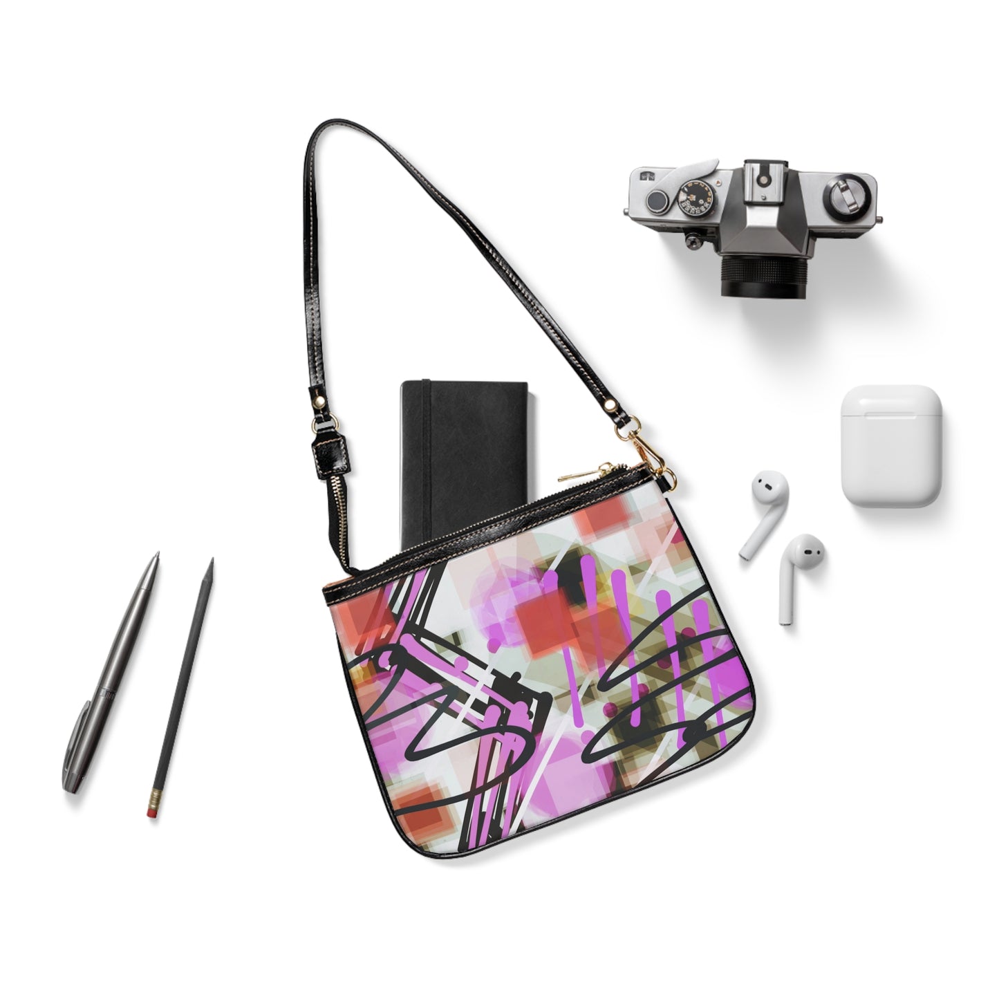 Annabella: Vibrant Abstract Small Shoulder Bag, Chic Crossbody Purse, Trendy Everyday Clutch, Art-Inspired Handbag, Stylish Gift for Her, Faux Leather Bag