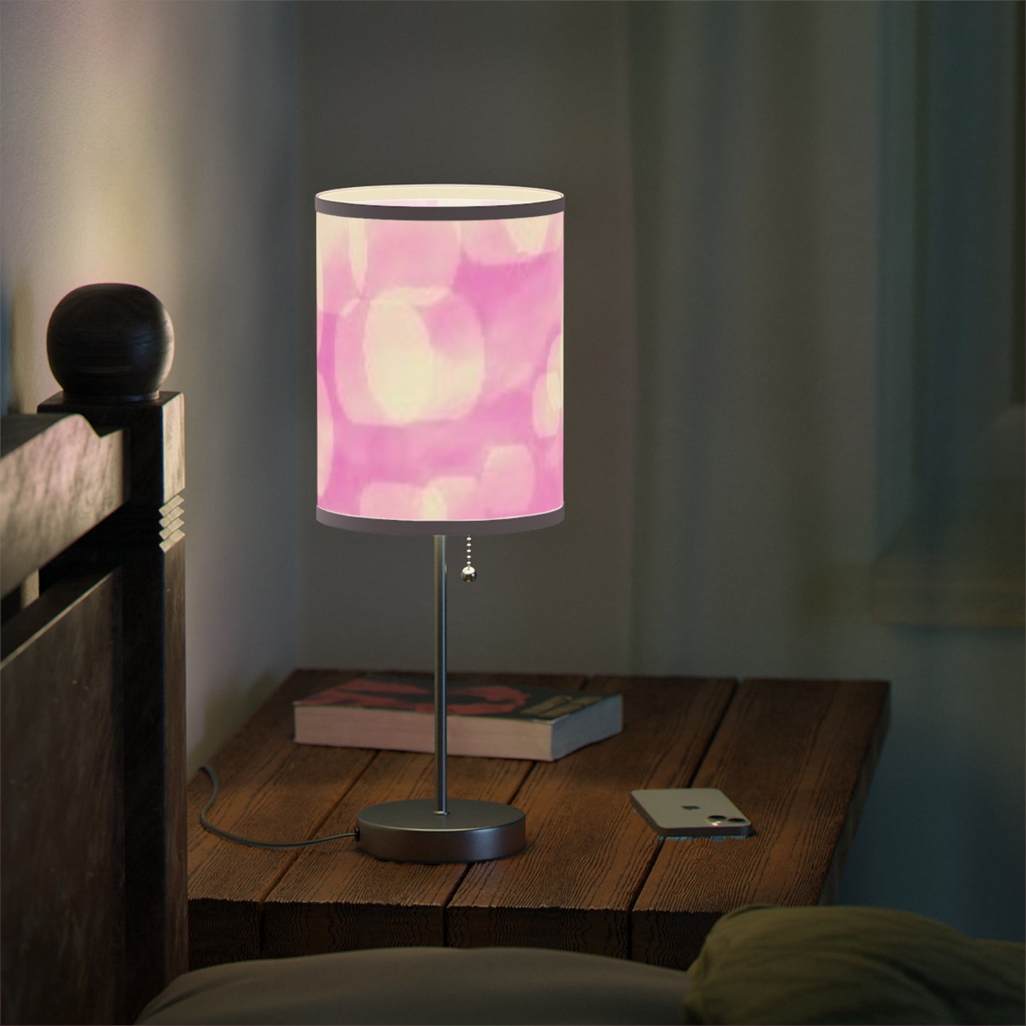 Anew: {Pink Trim} Pink Bokeh Table Lamp, Soft Lighting, Home Decor, Bedroom, Living Room, Gift for Her, Modern Design, Unique Nightstand Light