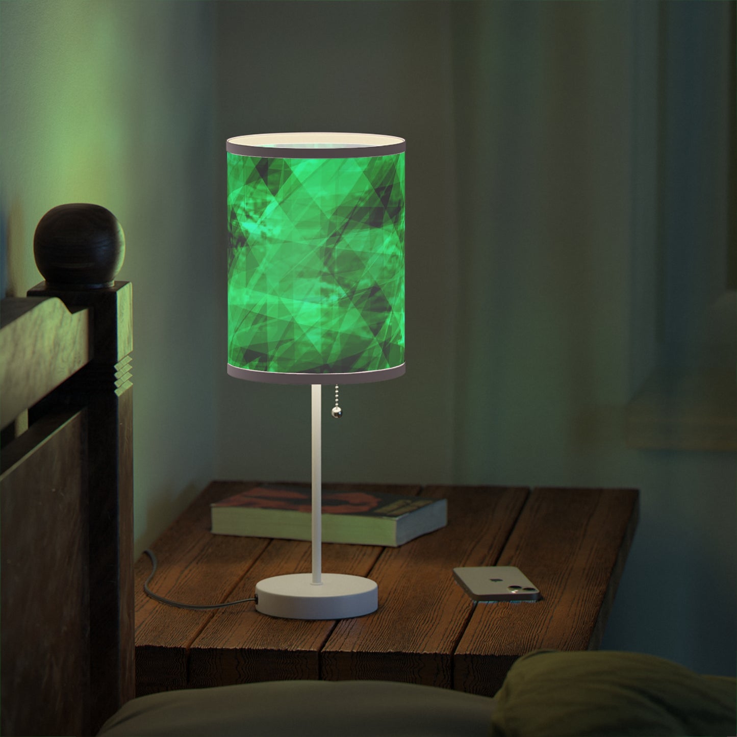A Gem Aura II: Light Pink Trim Modern Green Geometric Table Lamp, Decorative Lighting, Home Decor, Bedroom Accent, Stylish Gift Idea