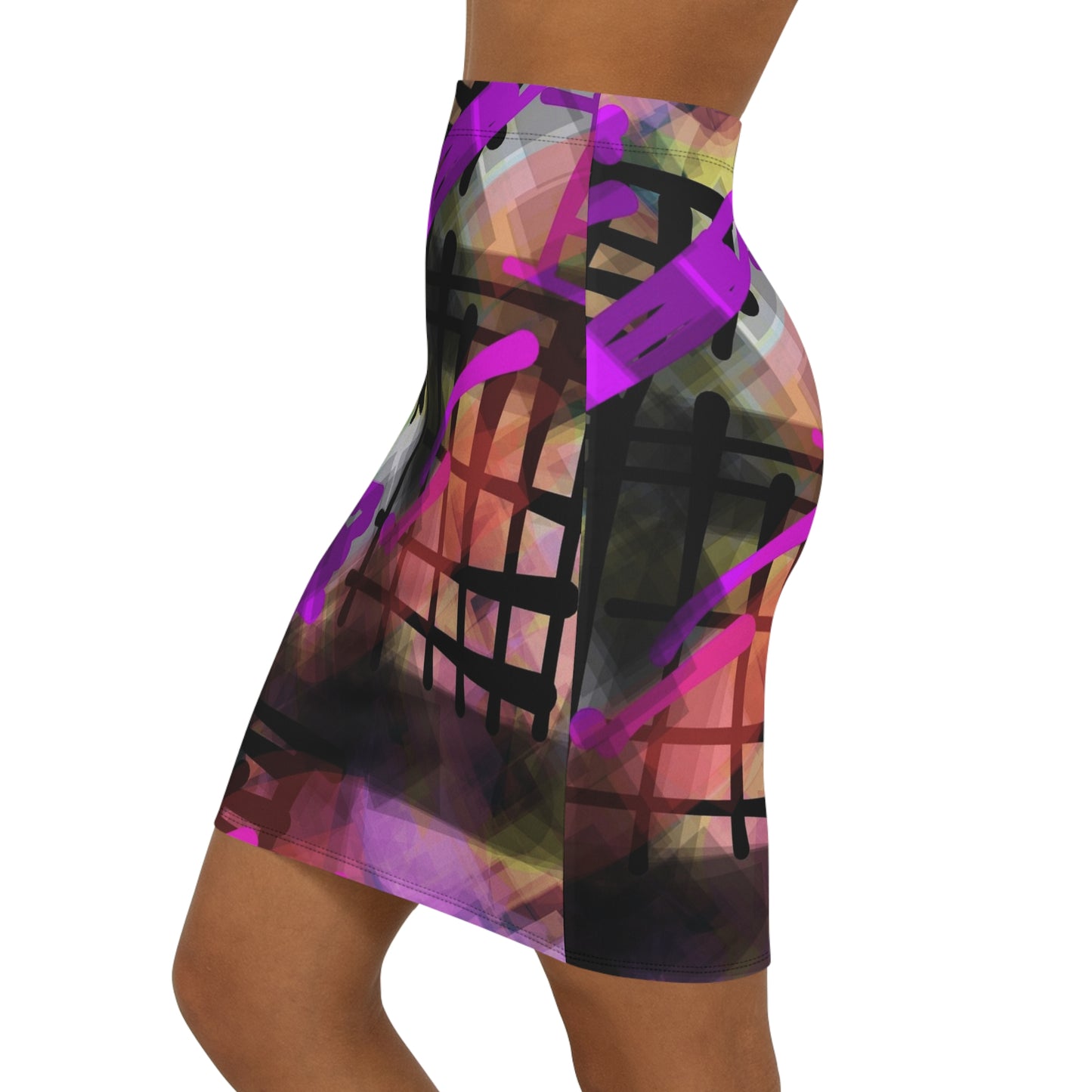 Spray Paint: Vibrant Abstract Mid-Waist Pencil Skirt - Stylish Female Fashion