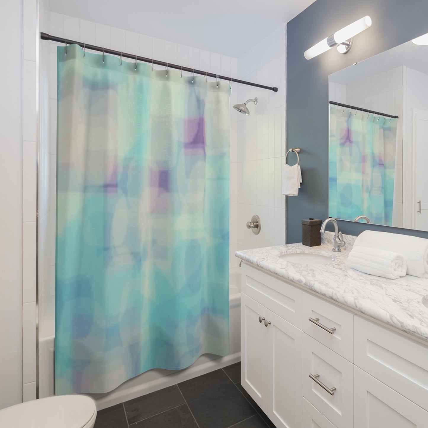 Celia: Aqua Dream Abstract Shower Curtain | Colorful Bathroom Decor, Vibrant Home Accent, Coastal Theme Gift, Modern Shower Curtain