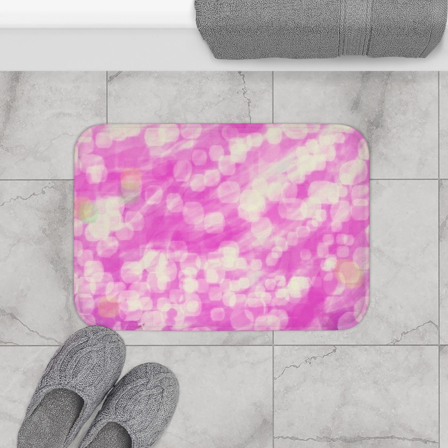 Anew: Pink Bokeh Bath Mat, Soft Cotton Bathroom Rug, Cute Home Decor, Gift for Her, Relaxing Spa Atmosphere