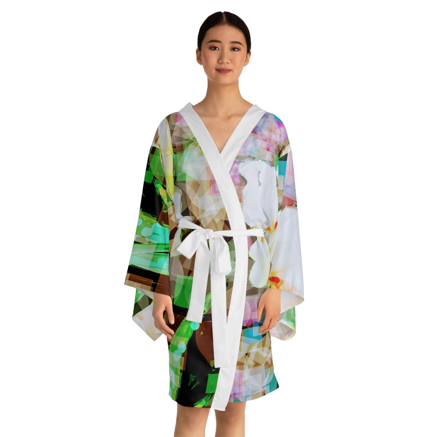 Iris: Floral Long Sleeve Kimono Style Robe, Lightweight Lounge Wear, Spa Gift, Summer Cover-Up, Bohemian Style Robe, Relaxation Apparel