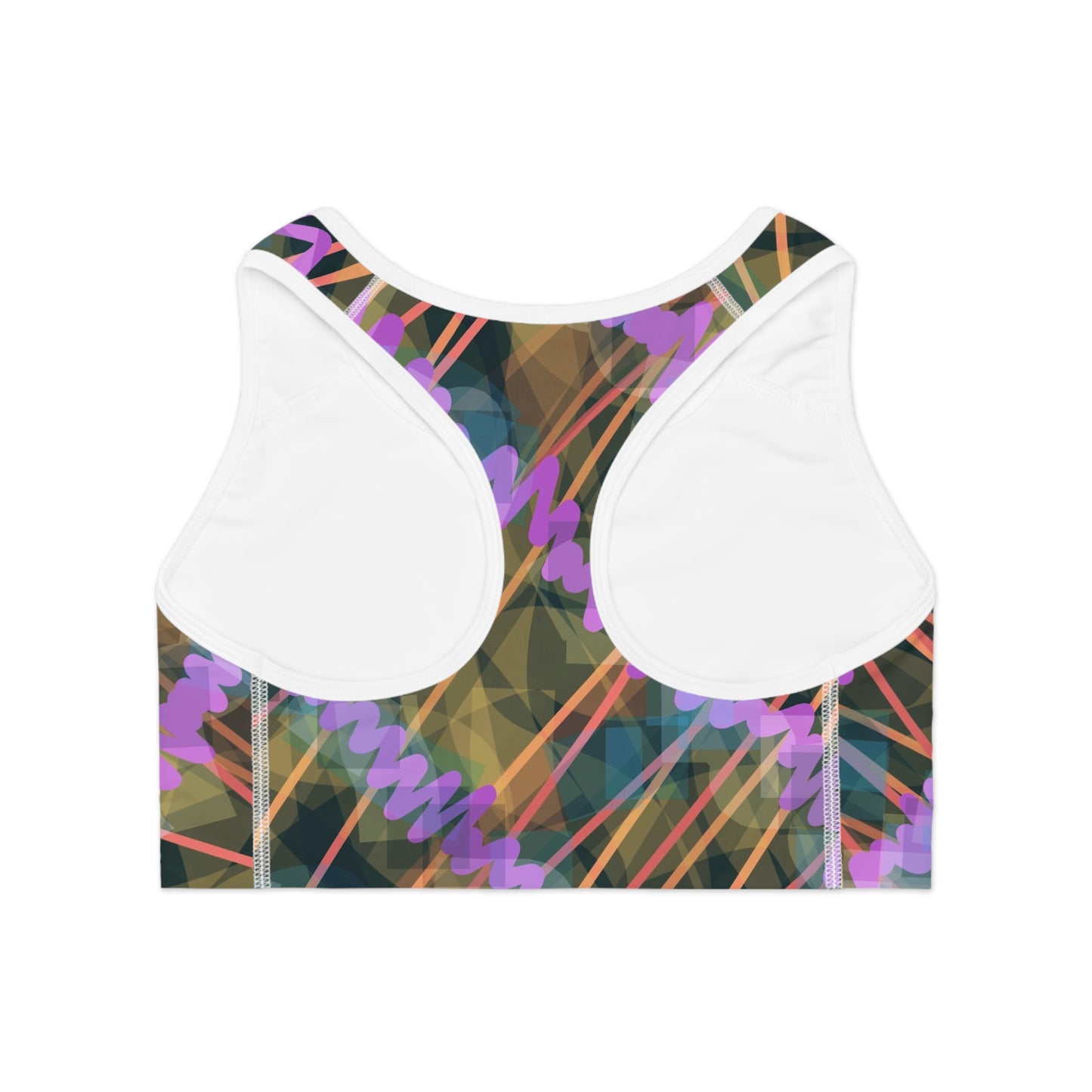 Ava: White Trim Colorful Abstract Sports Bra for Active Lifestyle