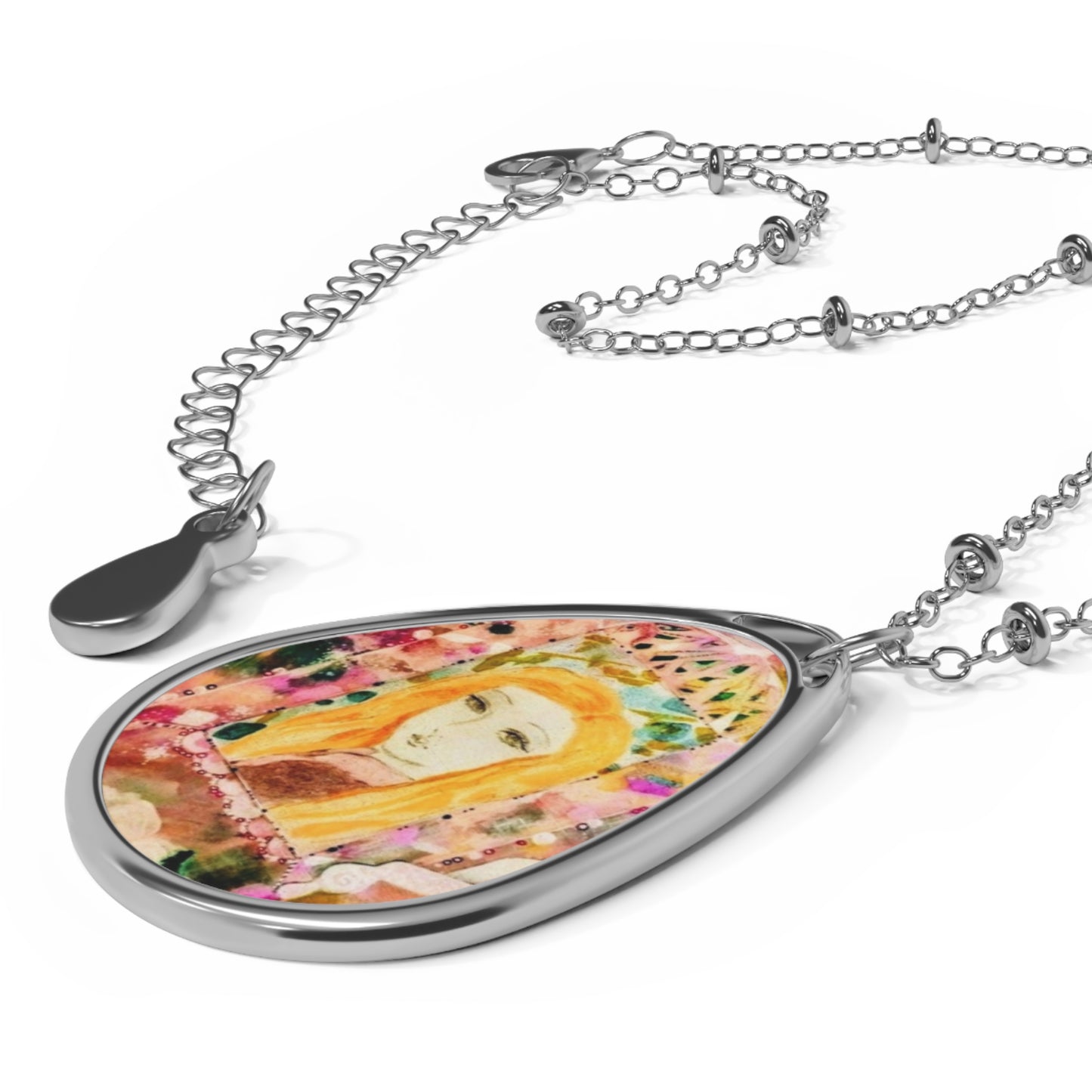 Star Girl: Artistic Oval Necklace with Watercolor Design - Unique Jewelry Gift for Her