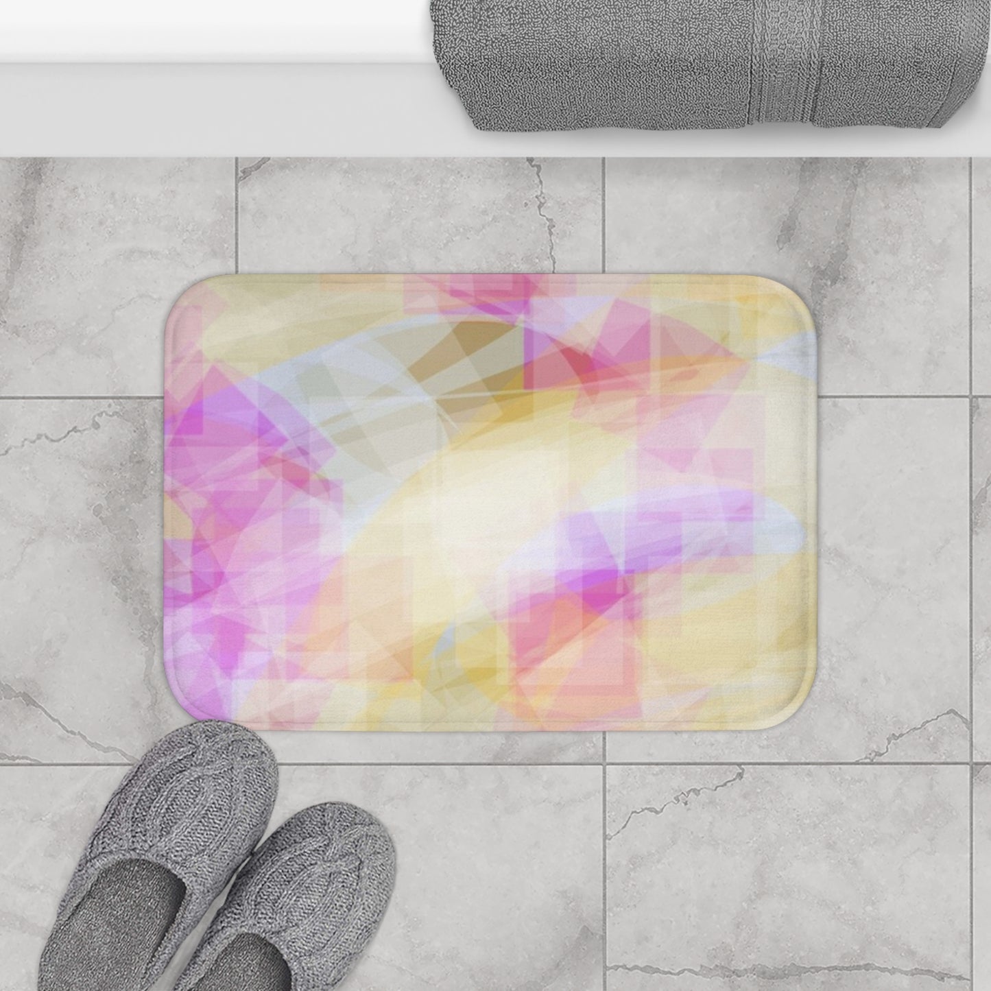 Sweetness & Decency: (24"x17") Pastel Abstract Bathmat, Soft Bathroom Rug, Cozy Home Decor, Relaxing Atmosphere, Perfect for Gifts