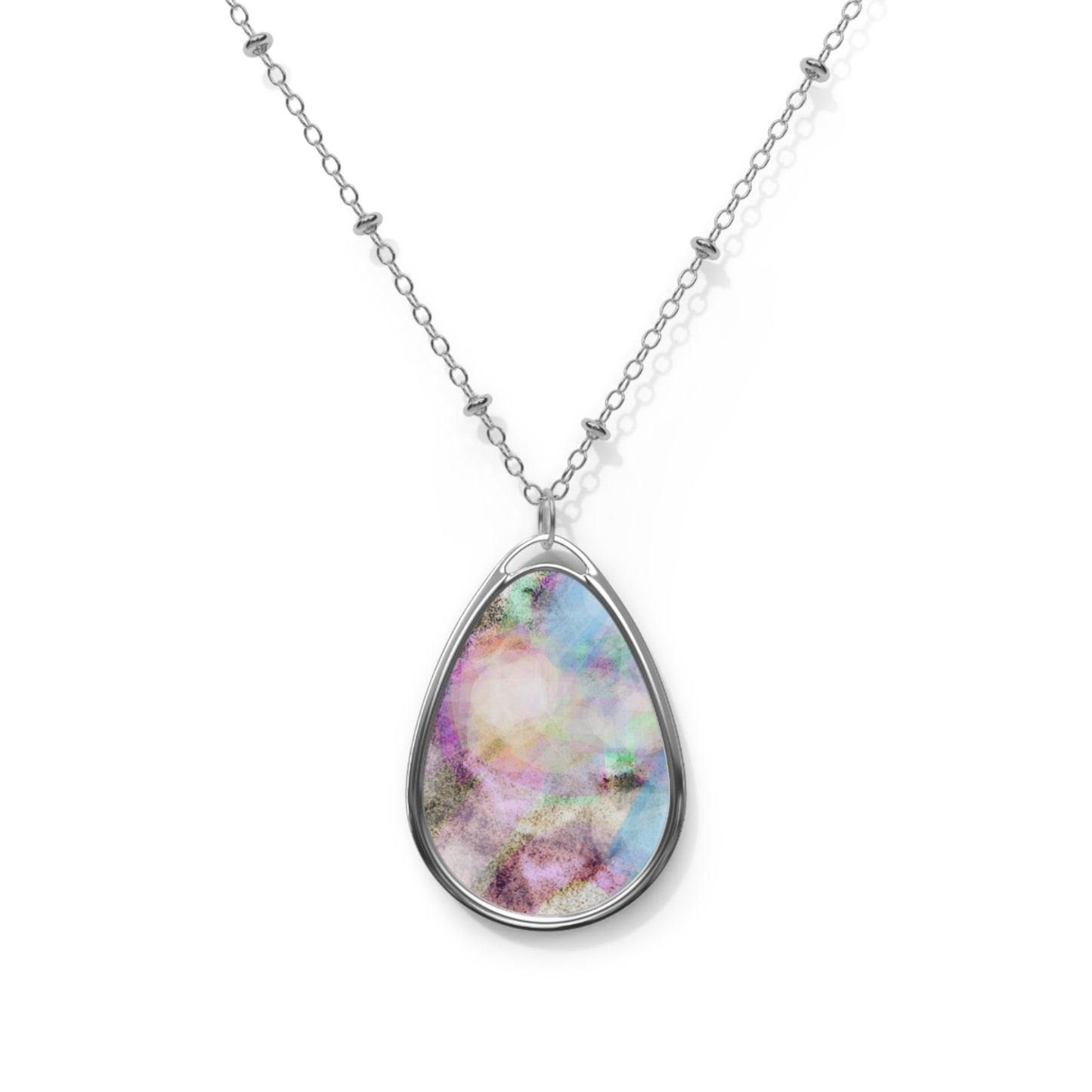 Bliss Rays: Elegant Oval Necklace - Iridescent Teardrop Pendant for Everyday Wear