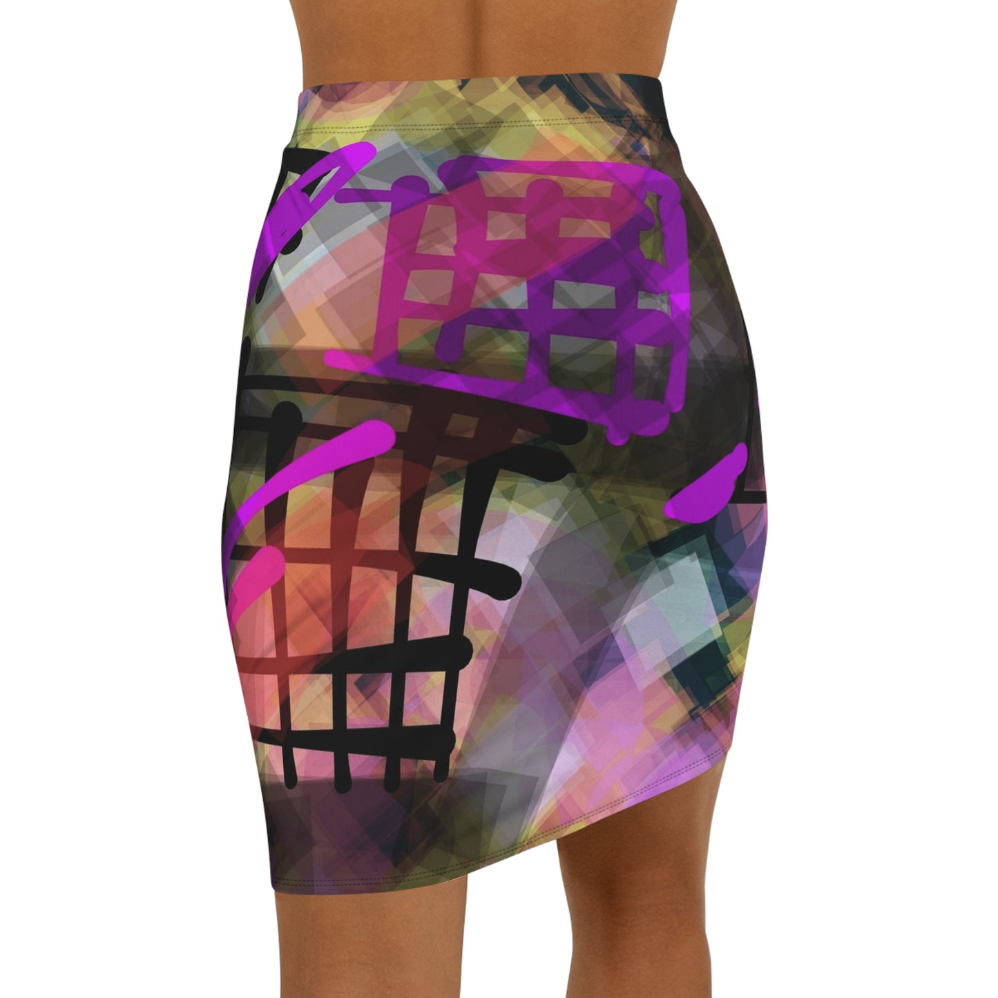 Spray Paint: Vibrant Abstract Mid-Waist Pencil Skirt - Stylish Female Fashion