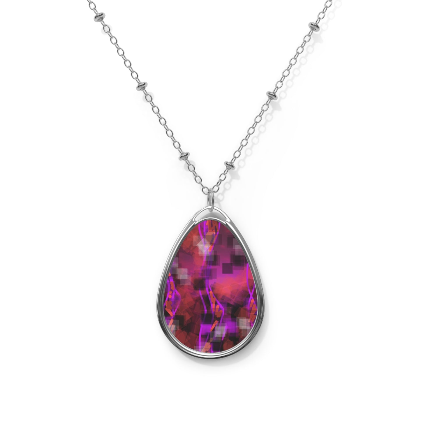 Bo: Elegant Oval Necklace with Colorful Gemstone Look Pendant - Perfect Gift for Her