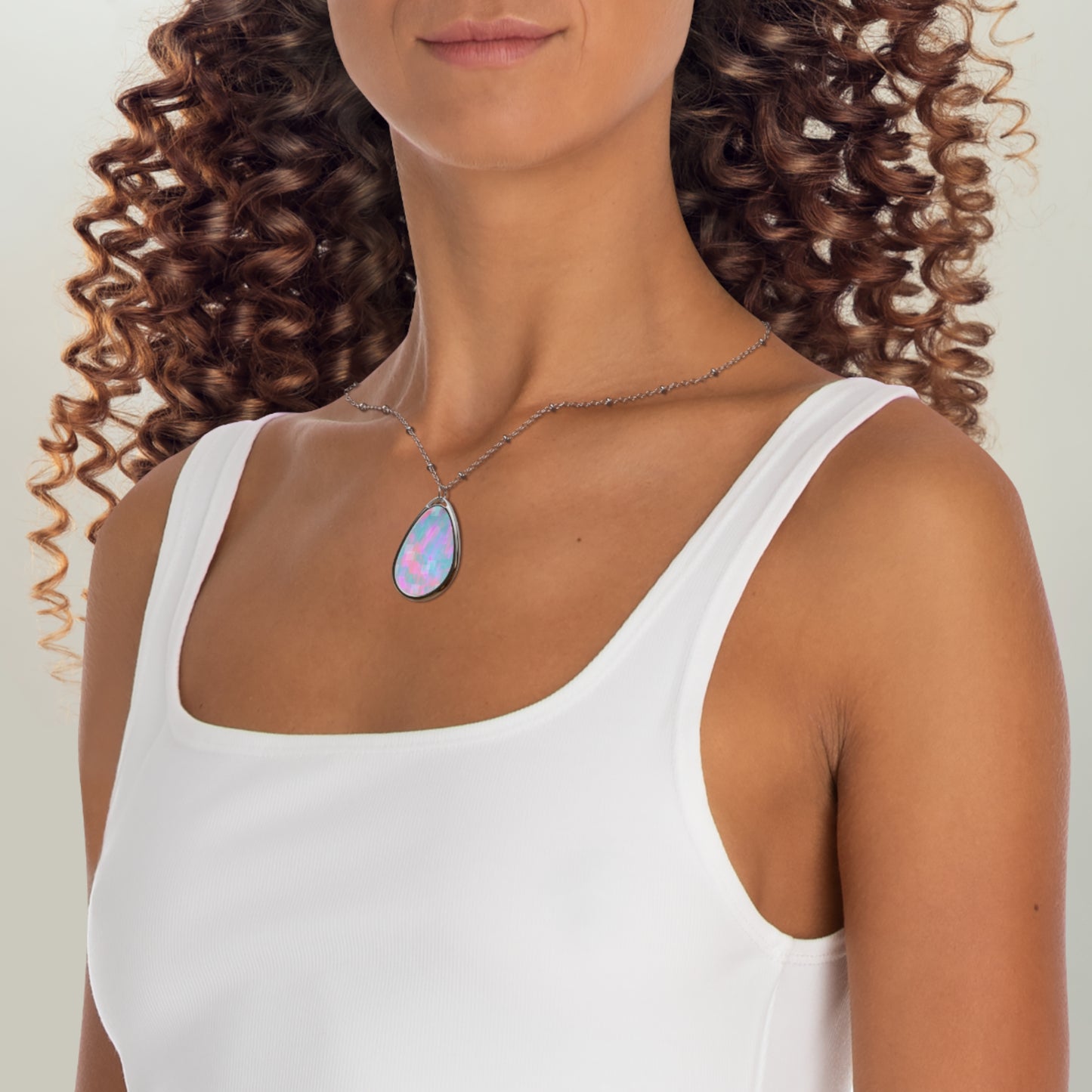 Sol Shimmer: Elegant Pastel Oval Necklace with Iridescent Charm, Dainty Jewelry, Gift for Her, Boho Chic Accessory, Daily Wear, Birthday Present