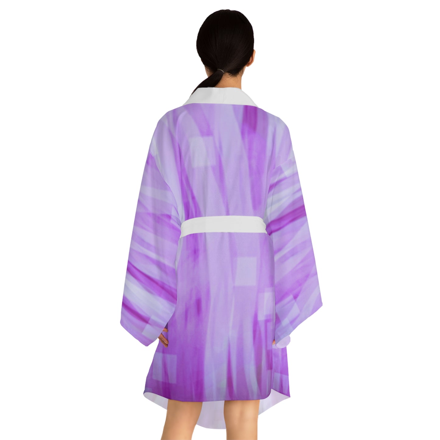 Amethyst Waves: Ethereal Purple Long Sleeve Kimono Style Robe, Boho Kimono, Cozy Lounge Wear, Unique Gift for Her, Casual Home Attire, Stylish Bathrobe
