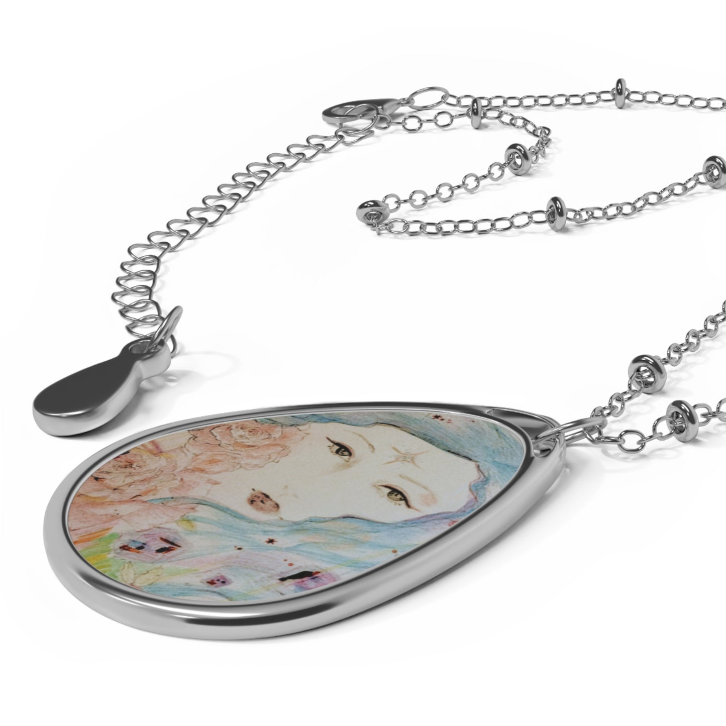 Beautiful Priestess: Artistic Oval Necklace - Unique Hand-Drawn Design for Meaningful Connections