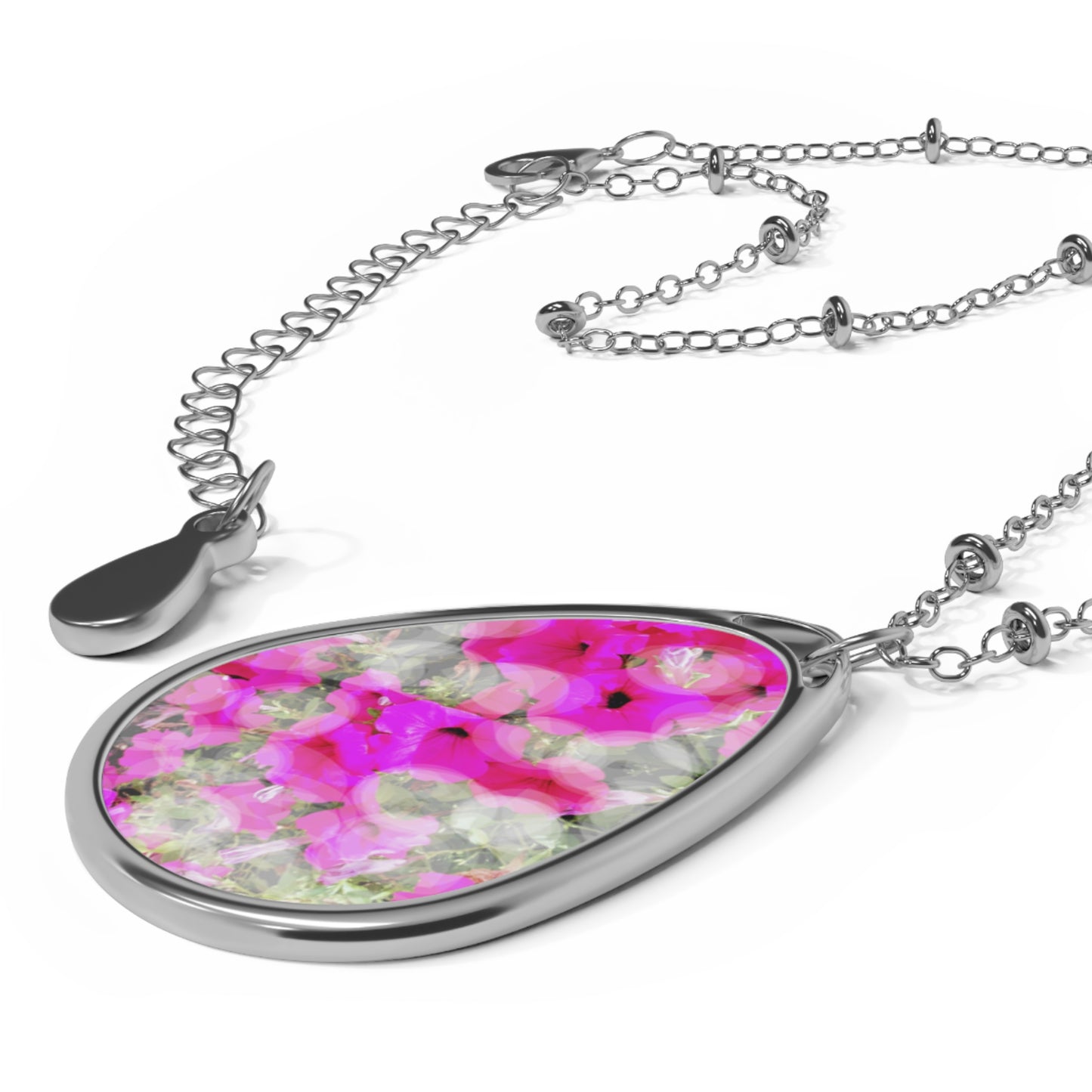 Pretty Orbs: Floral Oval Necklace - Dainty Silver Jewelry for Everyday Elegance