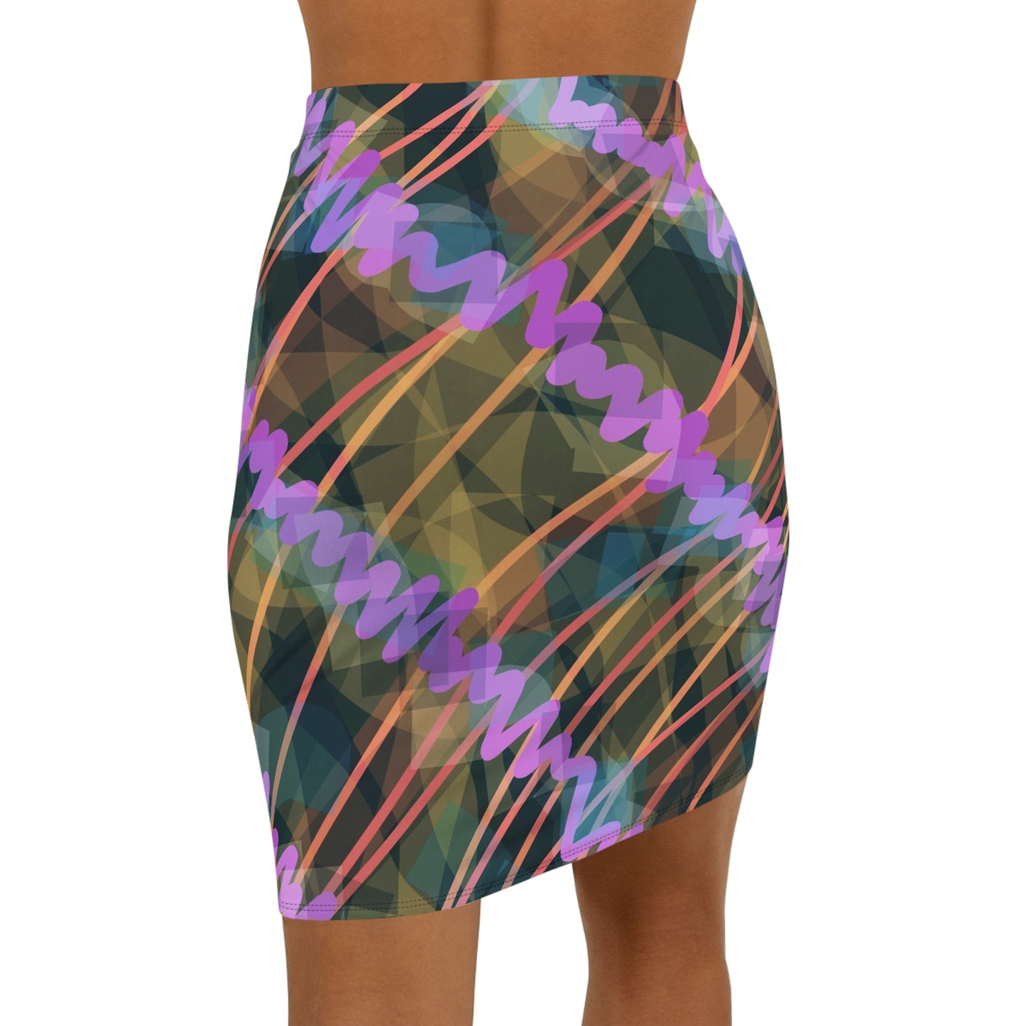 Ava: Colorful Mid-Waist Pencil Skirt - Trendy Abstract Design
