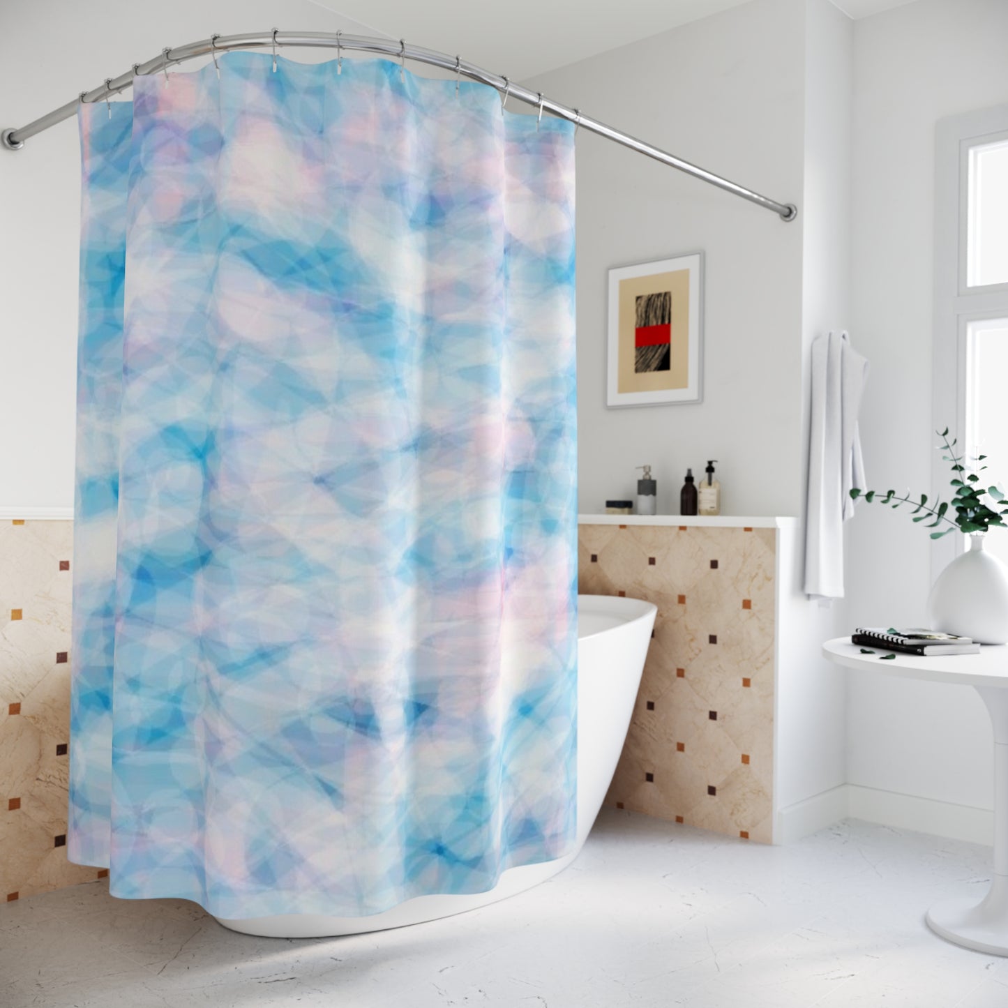 Blue Sugar: Tranquil Pastel Shower Curtain, Boho Bathroom Decor, Relaxing Home Accessories, Gift for New Home, Modern Bathroom Upgrade