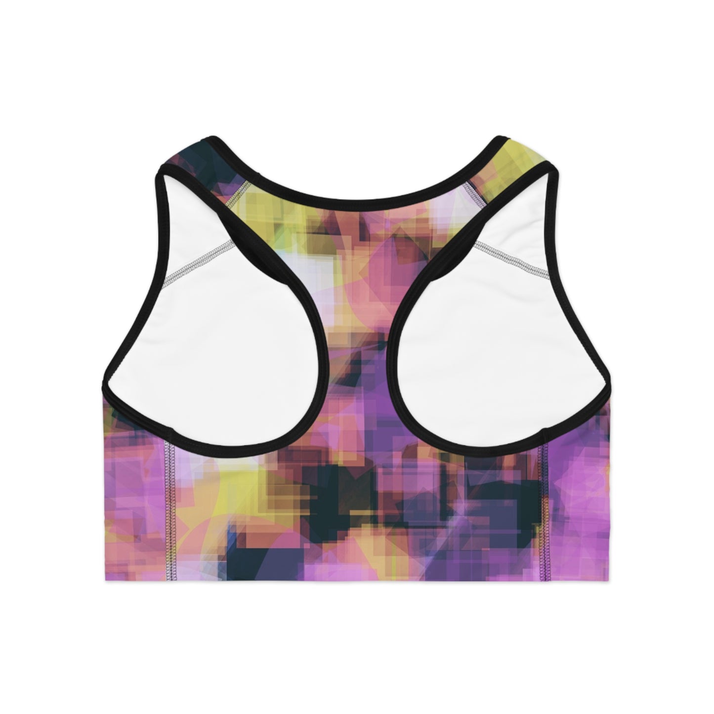 Sheena: Blk Trim; Vibrant Abstract Sports Bra - Colorful Workout Gear for Active Women