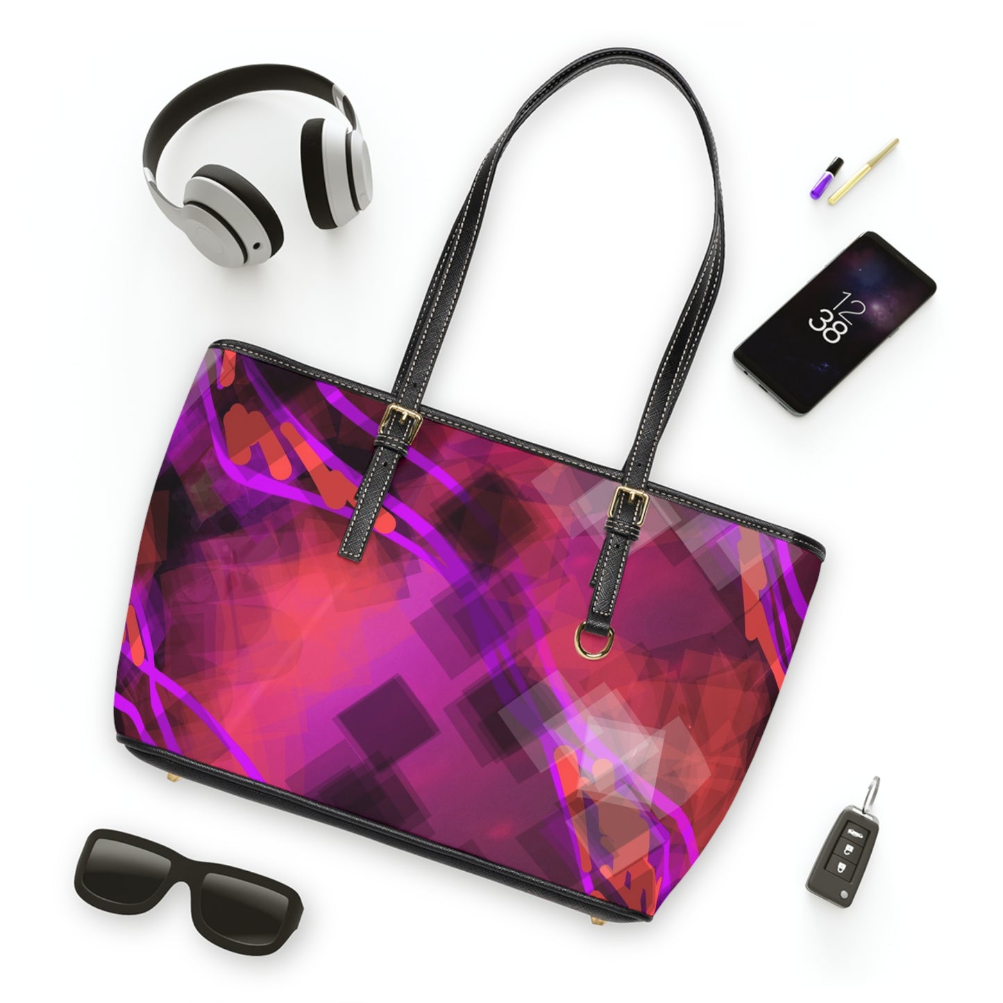 Bo: Vibrant PU Leather Shoulder Bag - Stylish Tote with Abstract Design
