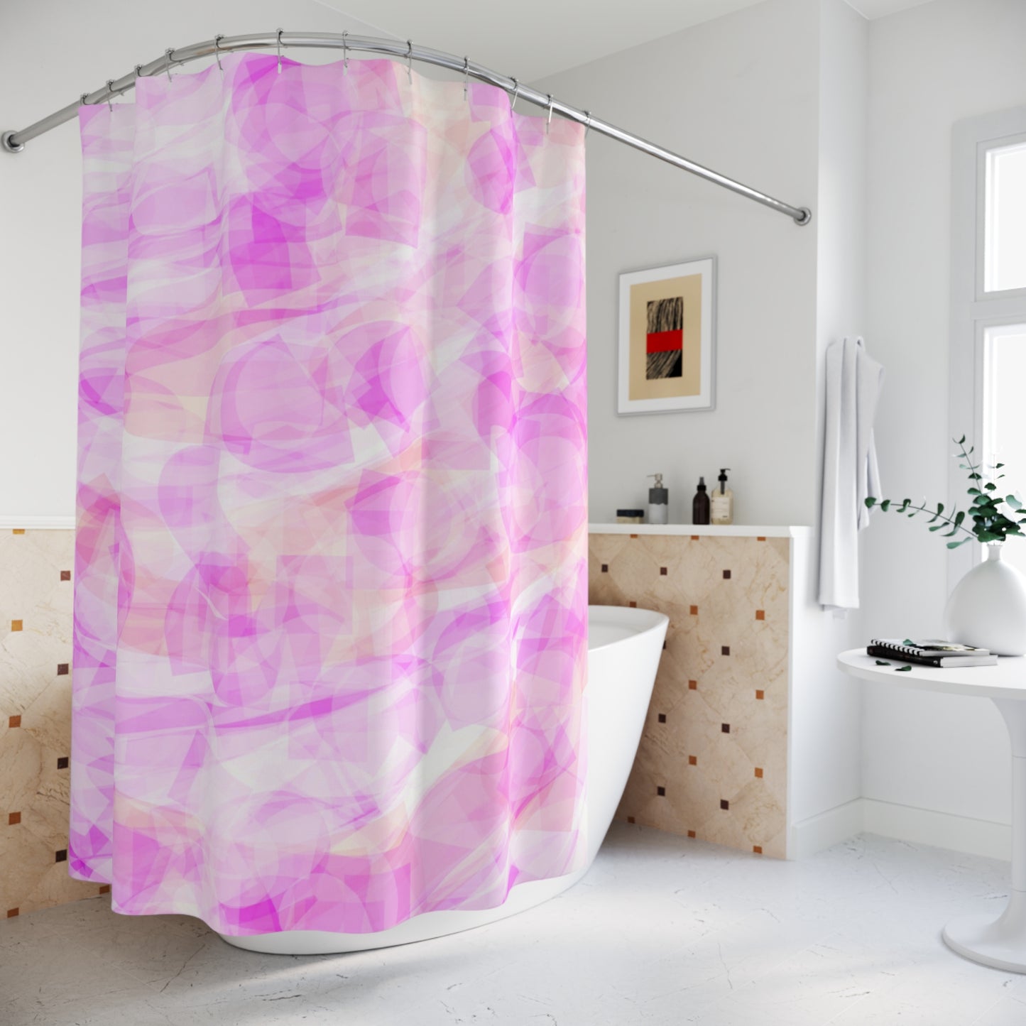 Persephone: Pastel Pink Abstract Shower Curtain - Modern Bathroom Decor