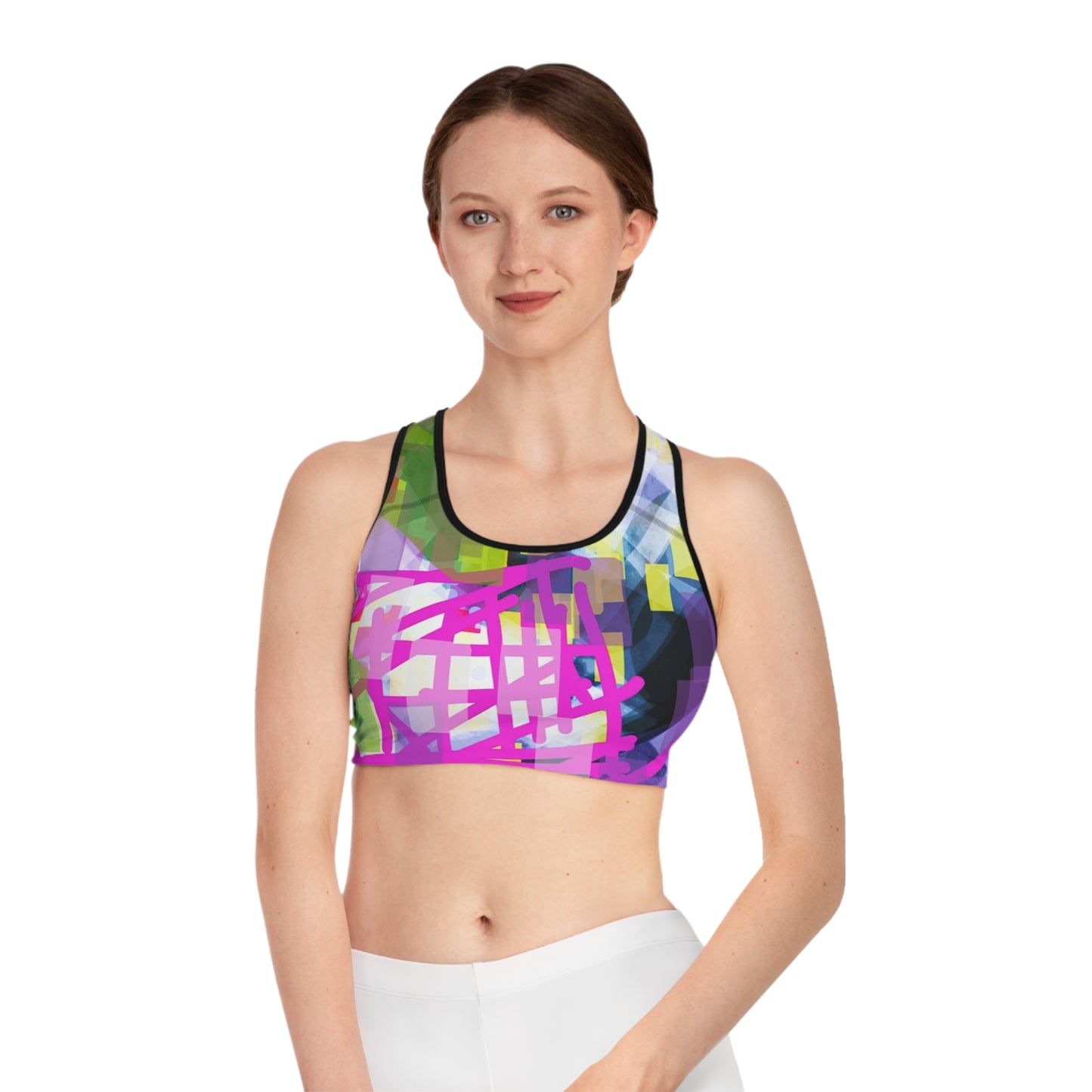 Aether I: Blk Trim; Vibrant Abstract Sports Bra - Fitness Gear, Workout Apparel, Activewear, Athleisure, Yoga Wear, Gift for Her