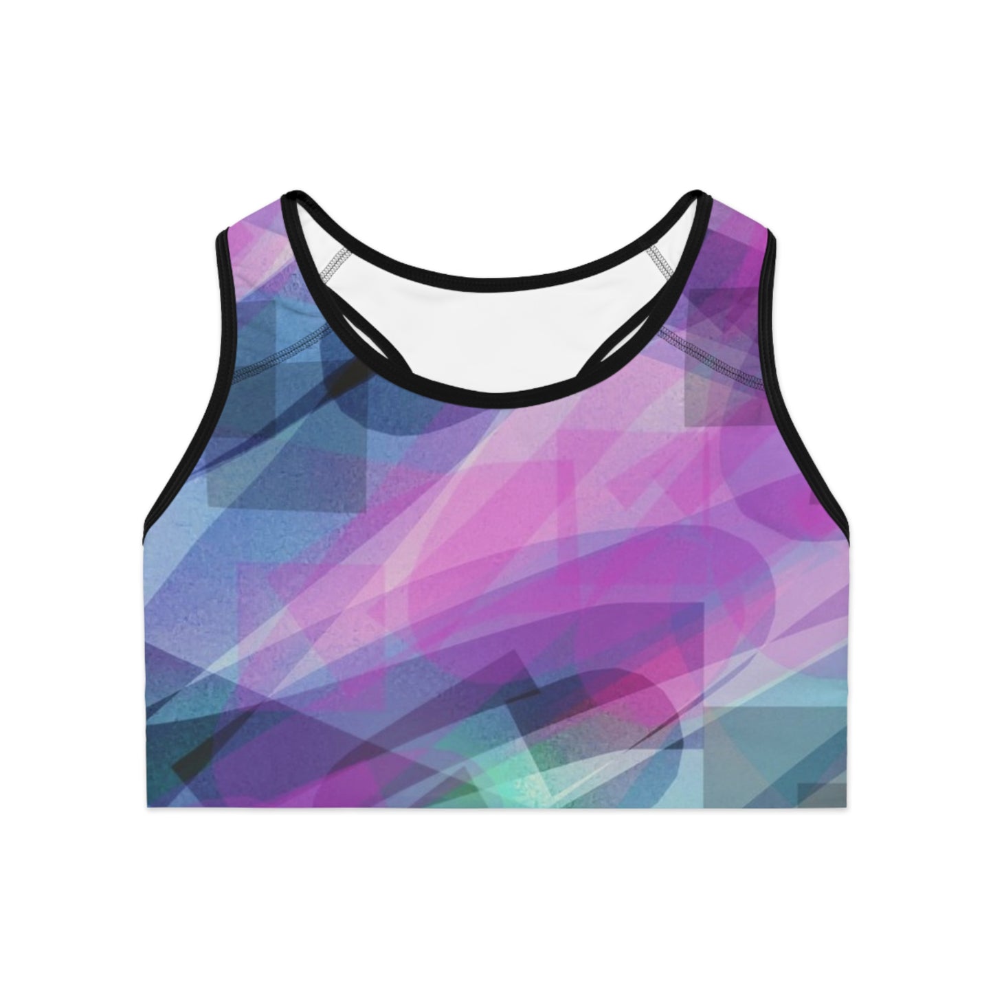 Yvonne II: Blk Trim; Chic Abstract Sports Bra, Workout Top, Activewear, Exercise Apparel, Yoga Bra, Gym Wear, Sports Clothing
