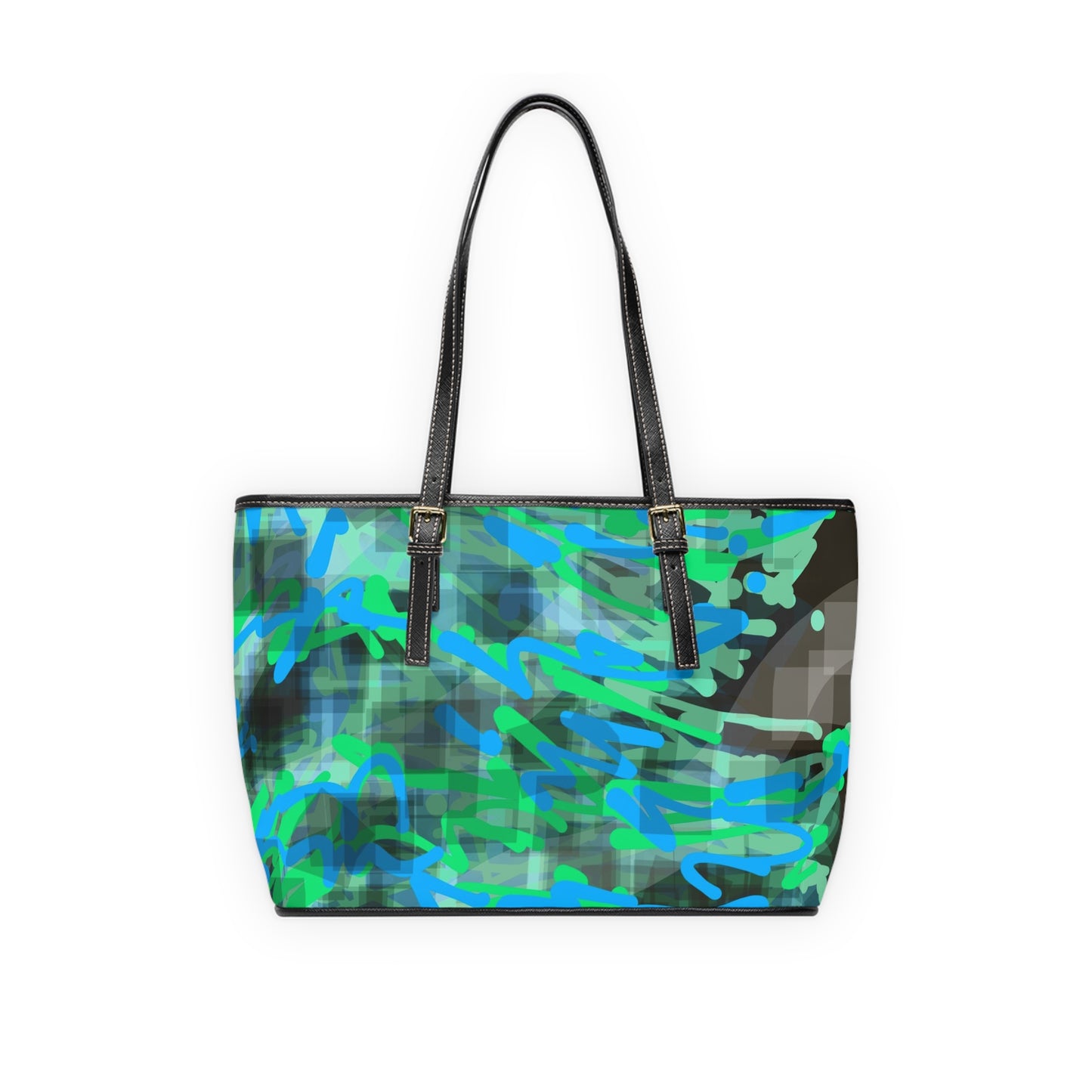 Royal Pine: Royal Chill PU Leather Shoulder Bag - Abstract Blue & Green Design
