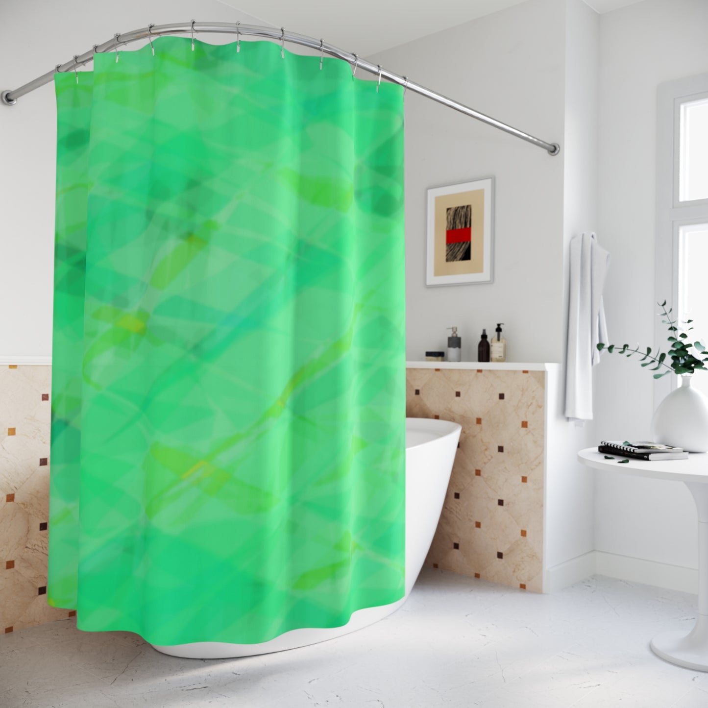 Elevation Station: Vibrant Green Shower Curtain, Modern Bathroom Decor, Eco-Friendly Home Accessory, Unique Gift for Housewarming, Relaxing Spa Vibes
