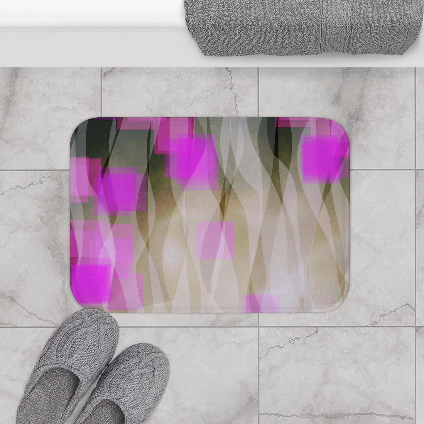 Josephine: (24"x17") Abstract Pink Waves Bathmat, Soft Bathroom Decor, Non-Slip Mat, Housewarming Gift, Eco-Friendly Bathroom, Pink Home Accessories