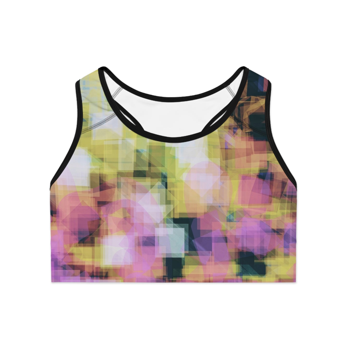 Sheena: Blk Trim; Vibrant Abstract Sports Bra - Colorful Workout Gear for Active Women