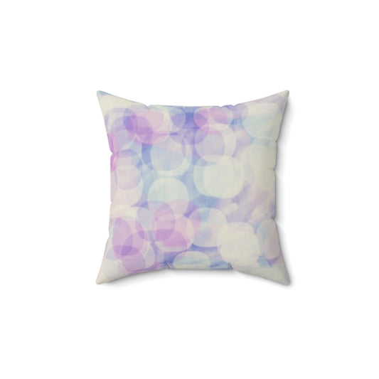 Sprite: (14"x14") Pastel Bokeh Faux Suede Square Pillow — Soft Purple & Blue Decorative Throw Pillow