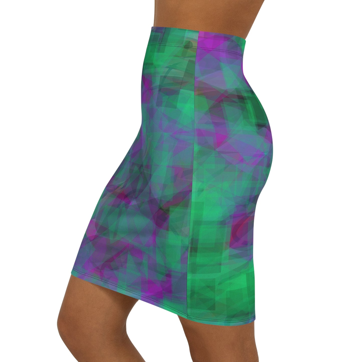 Gong:  Vibrant Geometric Mid-Waist Pencil Skirt for Women - Stylish and Chic Fashion Piece