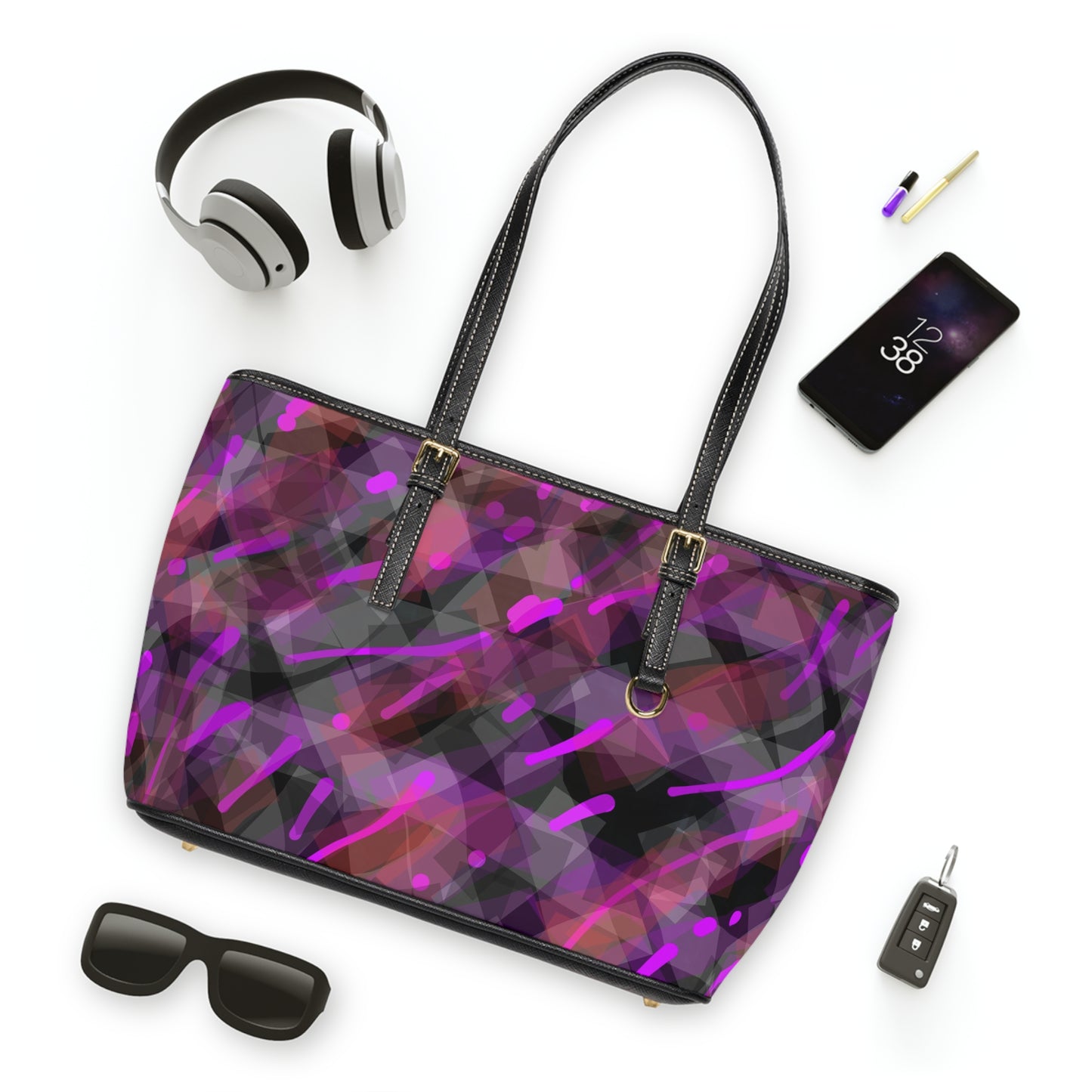 Classy Joint:  Vibrant PU Leather Shoulder Bag - Bold Geometry Design