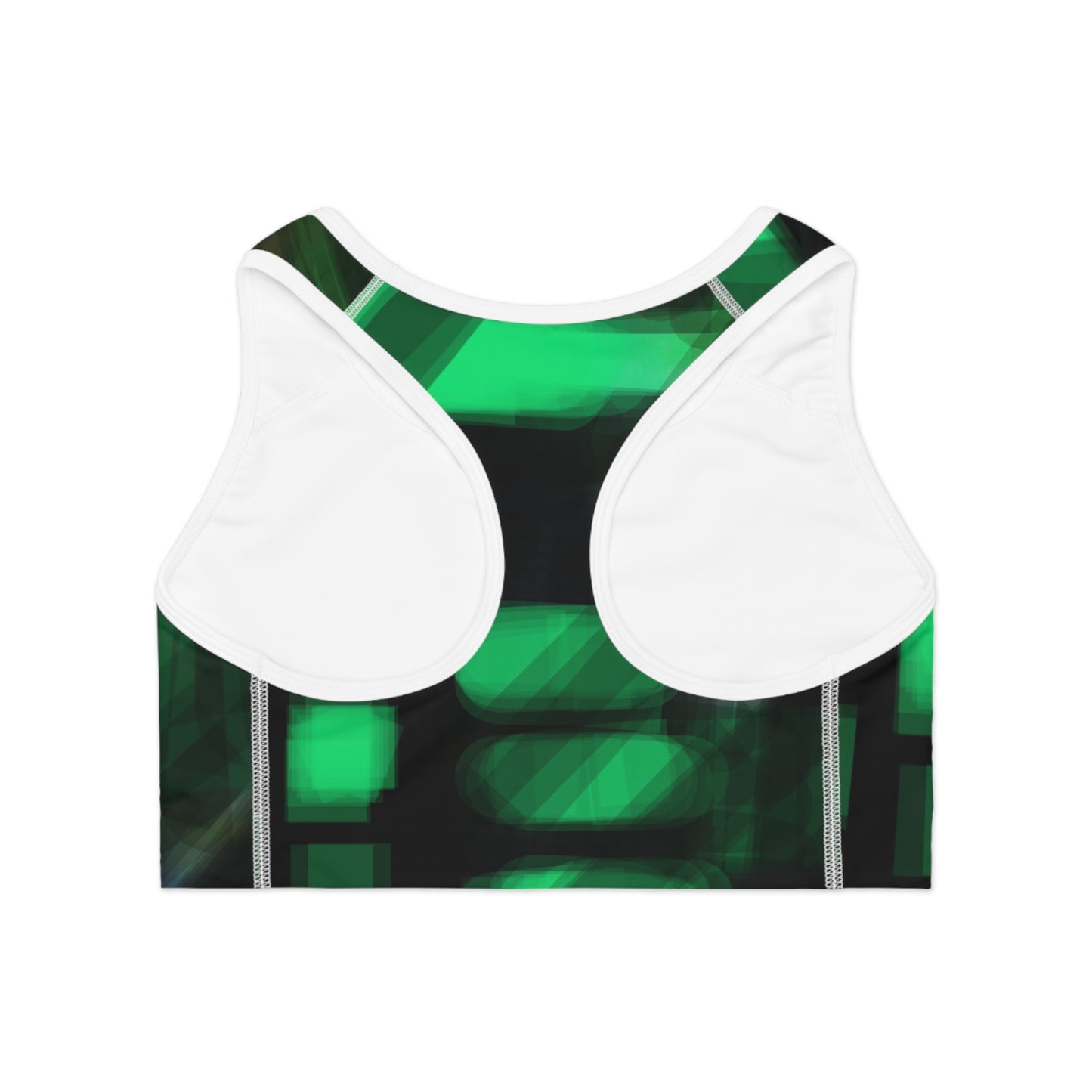 Electra Land I:  WH Trim Abstract Green Sports Bra - Stylish Workout Gear for Active Lifestyles