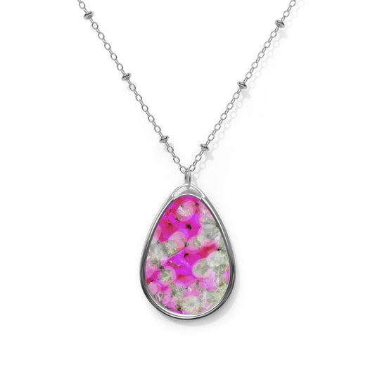 Pretty Orbs:  Floral Oval Necklace - Dainty Silver Jewelry for Everyday Elegance