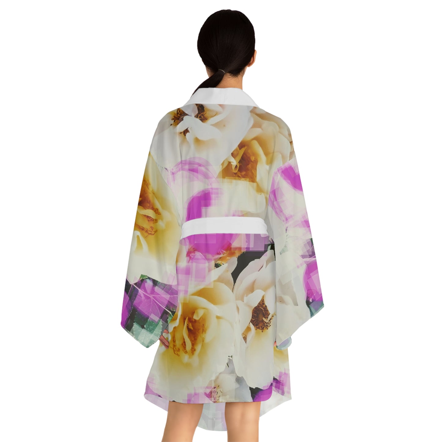 Divine Bouquet II:  Floral Long Sleeve Kimono Robe - Elegant and Cozy Loungewear