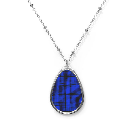 Crazy Sapphire:  Elegant Blue Abstract Art Oval Necklace - Vintage New Wave Vibes