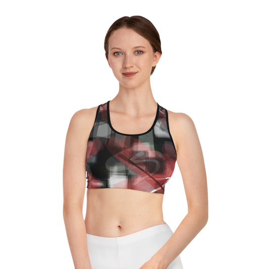Micah II: BLK Trim Abstract Modern Sports Bra - Stylish Workout Top for Fitness Enthusiasts
