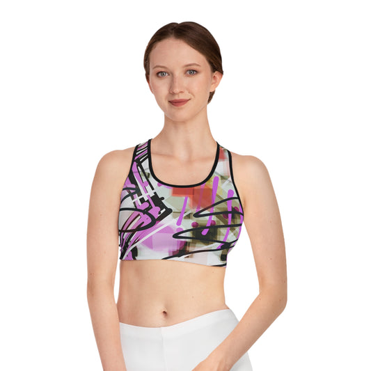 Annabella:  Abstract Colorful Sports Bra - Motivational Athletic Wear for Active Women
