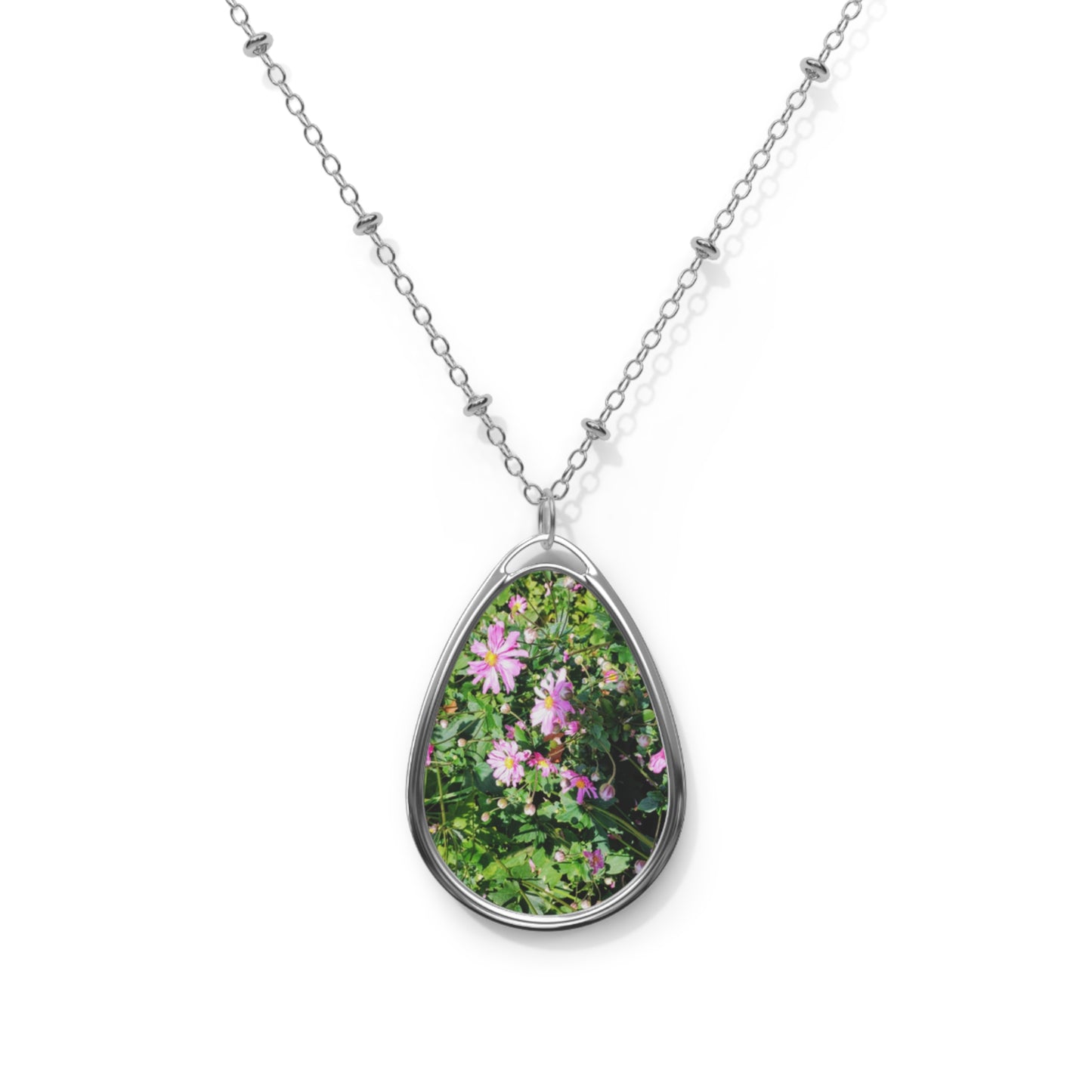 Pink Daisies: Oval Necklace