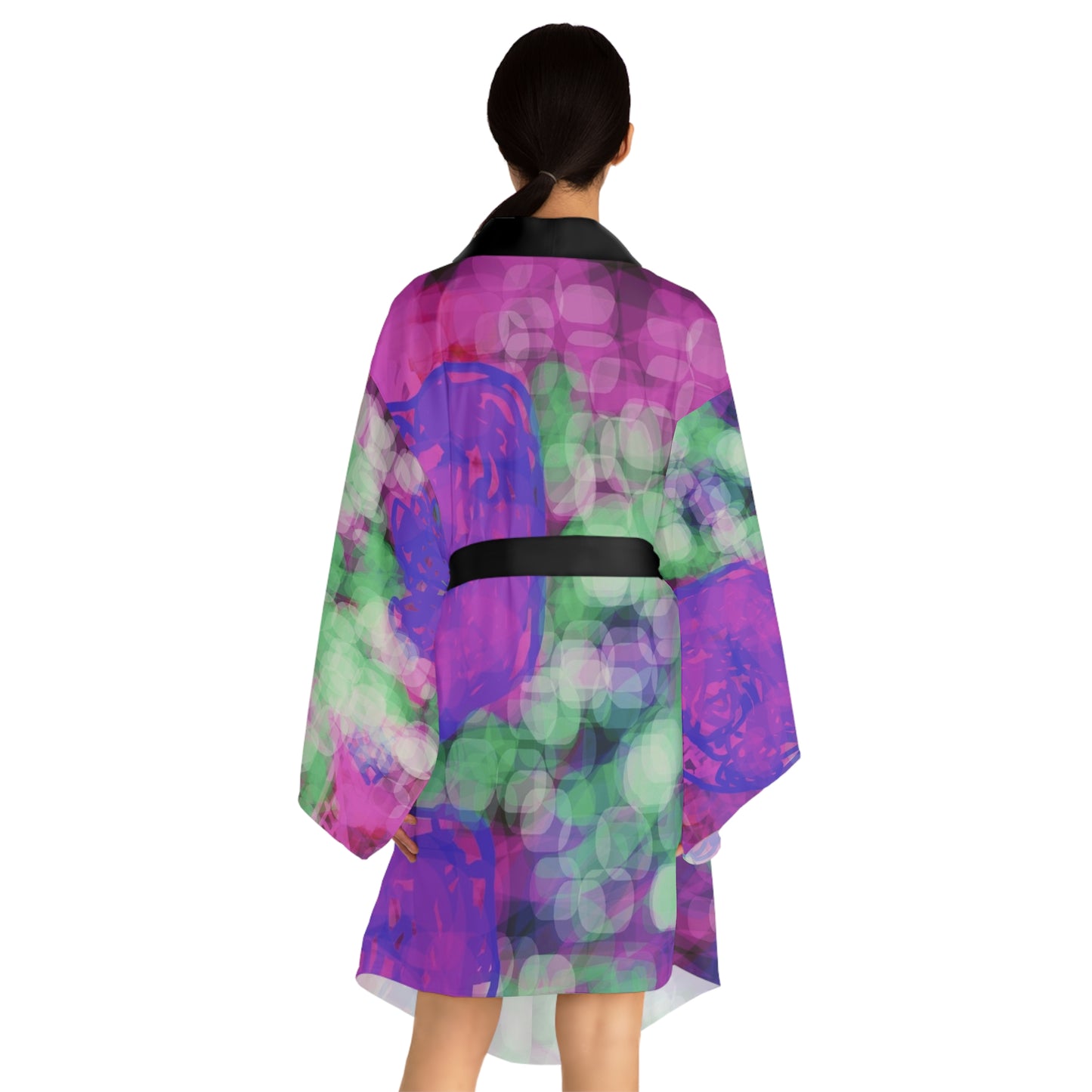 Eden Love:  Kimono Style Robe – Purple & Mint All-Over Print