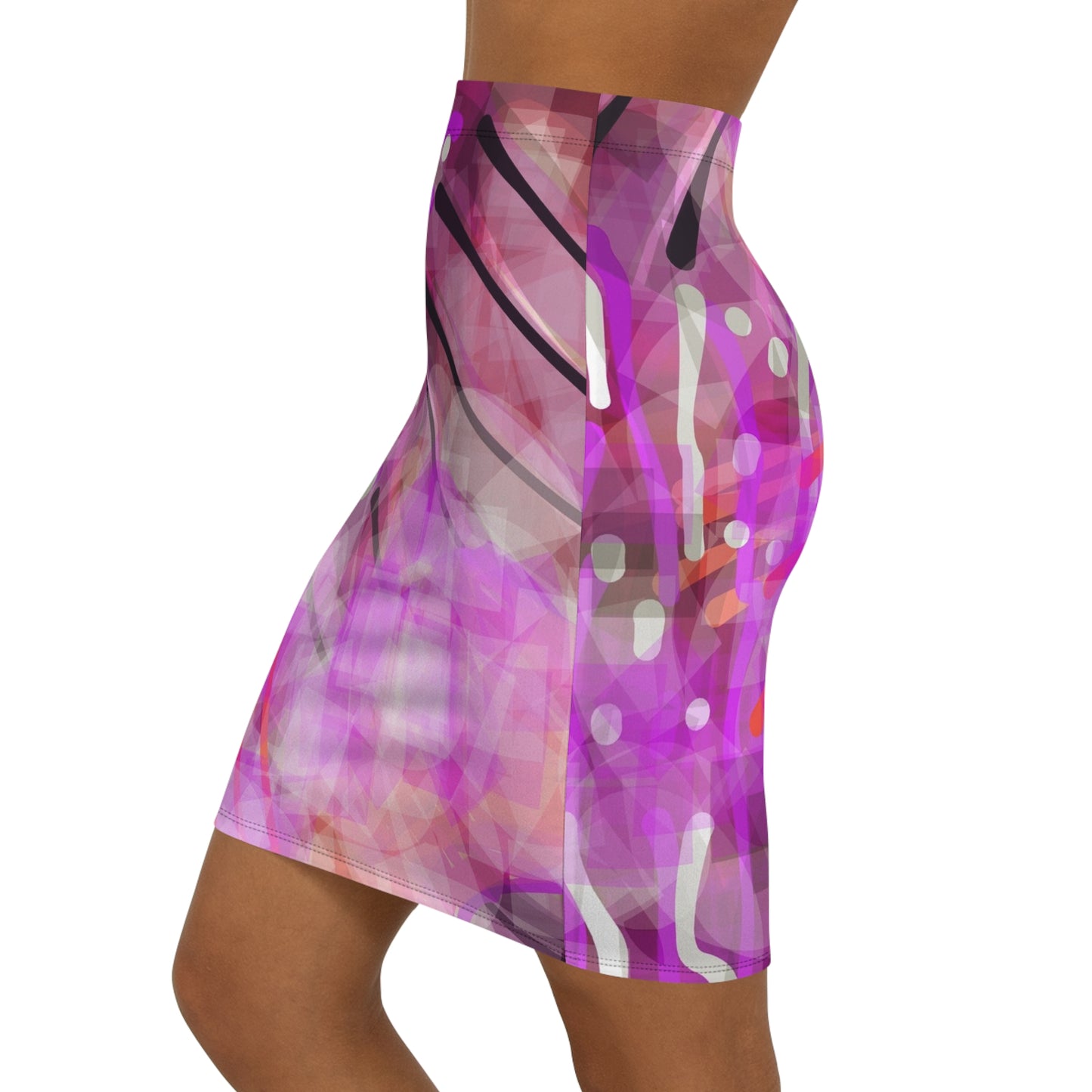 Gilda:  Vibrant Women’s Mid-Waist Pencil Skirt – Abstract Pink Design for Stylish Occasions