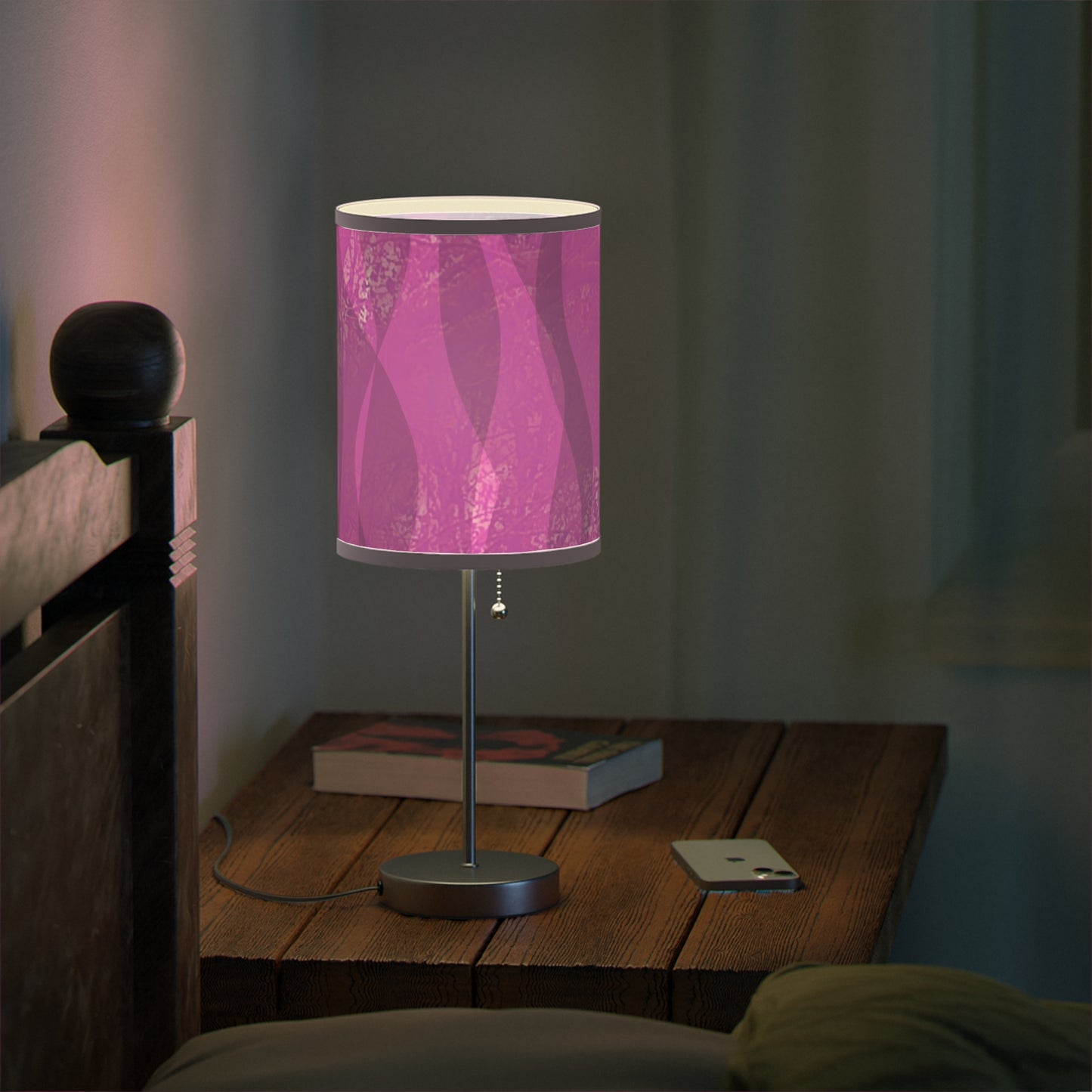 Ruby: (Pink Trim) Stylish Table Lamp, Modern Lighting, Home Decor, Romantic Accent, Wine Pink Lampshade, Gift for Her, Nightstand Light