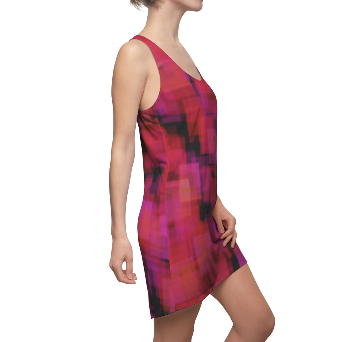 Amaltheia: Pixelated Pink Racerback Dress — Abstract Magenta Grid