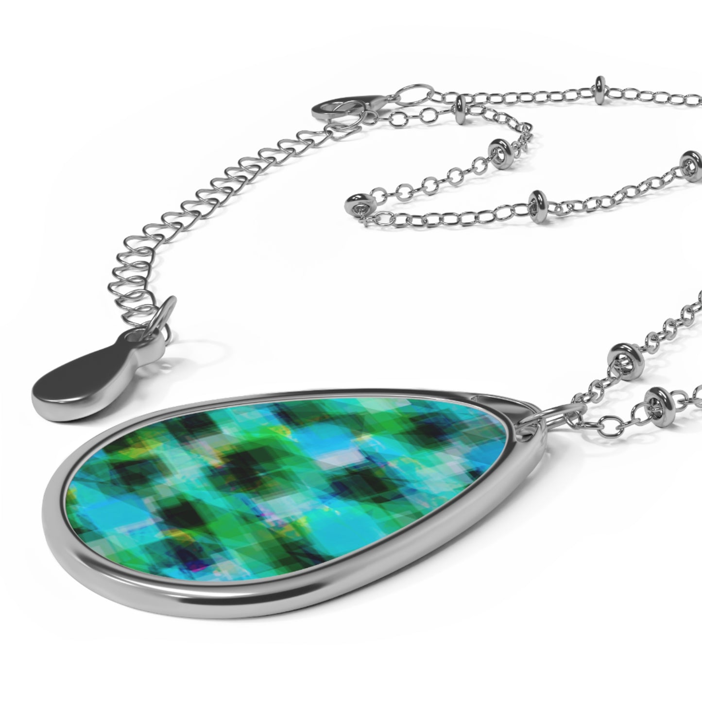 J.D.:  Elegant Abstract Art Teardrop Necklace | Dazzling Green & Blue Design | Unique Souls Inspiration
