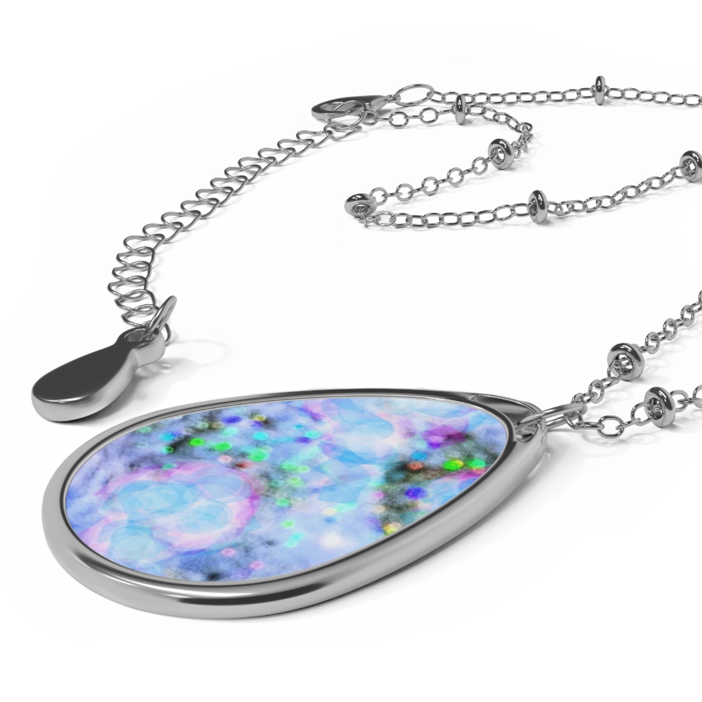 Mystic Pool:  Magical Aura Elegant Oval Necklace with Iridescent Colorful gem look