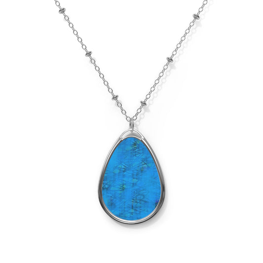 Carmen:  Elegant Abstract Art Oval Necklace – Soul Art, Dazzling Deep Teal Teardrop Pendant for Every Occasion