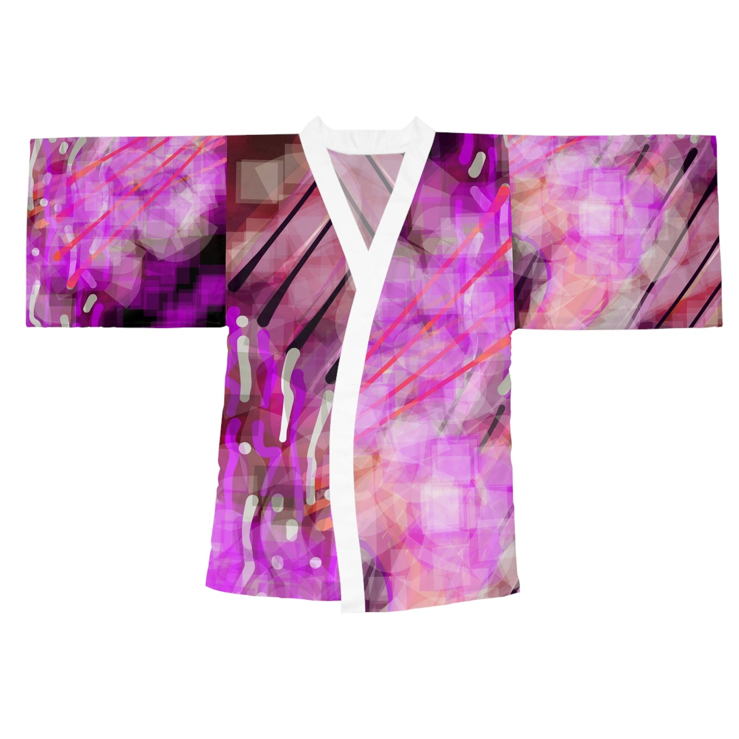 Gilda:  Elegant Abstract Pink Long Sleeve Kimono Robe for Relaxation and Style