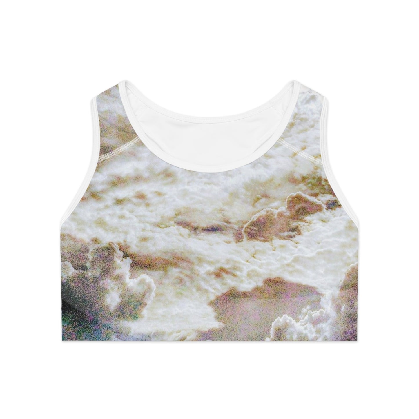 Portalis I: WH Trim; Ethereal Vibes Sports Bra, Activewear Top for Fitness, Running, Beach Days, Unique AOP Design