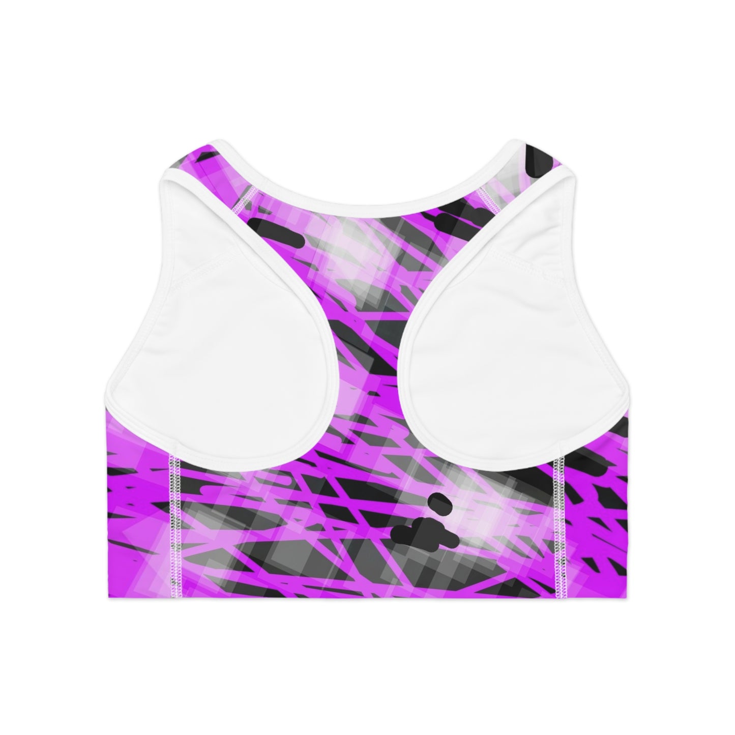 Juliet-Marie I: WH Trim; Chic Abstract Print Sports Bra - Stylish Activewear for Fitness Enthusiasts
