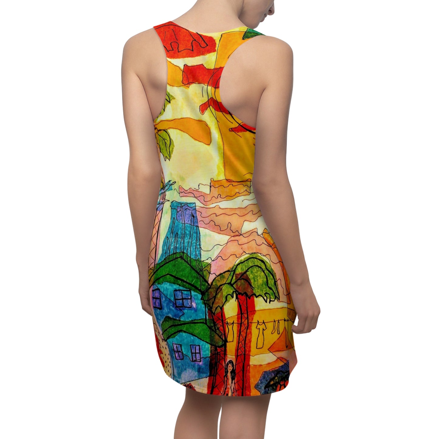 Sunset Village: Women's Cut & Sew Racerback Dress (AOP)