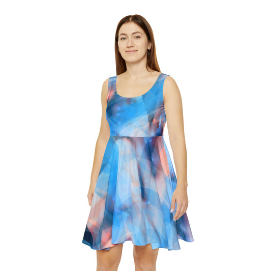 Cool Cool:  Abstract Blue Women's Skater Dress, Going Out, Fresh Vibes, Summer Dress, Casual Cool Dress
